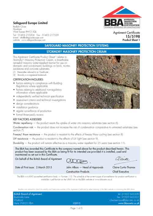 Stormdry BBA Certificate cover